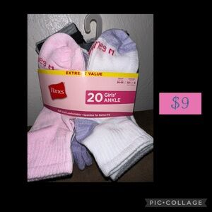 Hanes Girls' Ankle Socks - Pink, White, Purple